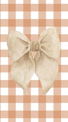 an illustration of a bow on a checkered tablecloth background in brown and white