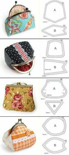 four different purses are shown with the instructions to make them look like they have been made out of fabric