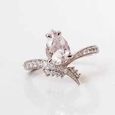 Manhattan Morganite Diamond Ring | Tippy Taste Jewelry Teardrop Rose Cut Diamond Proposal Ring, Luxury Pear-shaped Rose Cut Diamond Jewelry, Elegant Pear-shaped Diamond Ring For Proposal, Elegant Pear-shaped Diamond Proposal Ring, Elegant Teardrop Ring For Proposal, Teardrop Rose Cut Diamond Fine Jewelry For Weddings, Luxury Teardrop Rose Cut Diamond Wedding Jewelry, Elegant Teardrop Diamond Ring For Proposal, Pear Shaped Rose Cut Diamond Wedding Ring