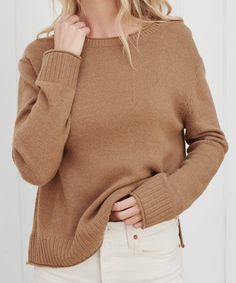 Jenni Kayne Everyday Sweater Dark Camel Sweater Over Dress, Oversized Black Sweater, Everyday Sweater, Jenni Kayne, Oversize Knit, Game Dresses, Womens Crewneck, Brown Sweater, Knitted Pullover Sweaters