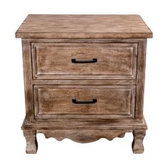 an old wooden nightstand with two drawers