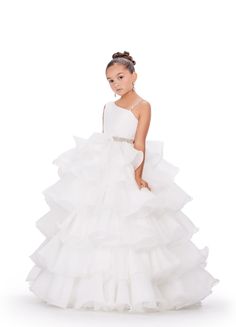 This Ashley Lauren Kids 8217 Long Ruffle Layer Girls Pageant Ballgown Bow Crystal Belt Gown is perfect for any special occasion! Elegantly crafted with an organza ball gown silhouette and one shoulder bustier, this dress also features beaded details along the waist line and luxurious ruffles throughout the skirt. The waistband and shoulder strap are both beaded for added glam. One shoulder Sizes: 12 Colors: Aqua White Ruffle Dress Long, Pageant Dresses For Kids, Comunion Dresses, Comunion Dress, Organza Ball Gown, Gown Silhouette, Kids Pageant, Pageant Life, Ashley Lauren