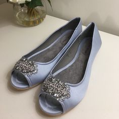 Hand Embellished Satin Blue Flats. Brand New Never Worn. Perfect For “Something Blue” For Brides At Their Wedding. Purchased On Etsy For $100 For My Wedding But Never Ended Up Wearing Them At My Reception. They Are Dressy Group Brand Flats That Woh Custom Embellishments Added To Them. Elegant Flats For Prom In Spring, Elegant Spring Flats For Prom, Spring Wedding Flat Shoes Embellished, Blue Flats For Evening With Flat Heel, Embellished Shoe Clips For Prom, Elegant Blue Embellished Wedding Shoes, Elegant Blue Flats For Party, Elegant Embellished Flats For Spring, Elegant Blue Evening Flats