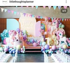 an image of a birthday party with unicorns and balloons