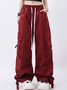 ❤︎Red & Black American Cool Loose Drawstring Pants❤︎

⚠Please allow 2 weeks for️product to be shipped Cute Red Clothes, Red Grunge Clothes, Cherry Red Clothes, Red Clothing Aesthetic, Red And Black Clothes, Red Cargos, Black And Red Pants, 90s Fashion Inspiration, Cool Pants Outfit