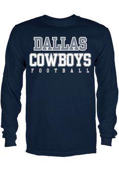 It is the perfect time to stock up on all your favorite Officially Licensed Dallas Cowboys gear such as Cowboys shirts and gameday accessories. If you are lucky enough to get the opportunity to have your favorite tee or accessory signed, you'll want to be ready for a backup! Shop for everything you need at your local Cowboys store and build the ultimate fan cave this year!Get ready to take Sundays by storm this fall with official and exclusive Cowboys styles from Rally House. Ride into AT&T Stad Blue Graphic Print T-shirt For Football Season, Blue Team Spirit T-shirt For Game Day, Long Sleeve T-shirt With Team Name For Fans, Blue College T-shirt For Football Season, Long Sleeve T-shirt For Baseball Game Day, Long Sleeve Sports T-shirt With Team Logo, Long Sleeve Graphic Print T-shirt For Sports Fans, Blue T-shirt For Football Season Sports, Sports Fan Long Sleeve T-shirt