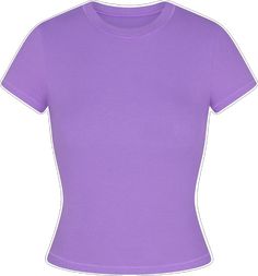 Fitted Ribbed Sporty T-shirt, Fitted Purple Crew Neck T-shirt, Fitted Purple T-shirt For Spring, Sporty Solid Color Crew Neck Top, Trendy Purple Solid Color Top, Trendy Solid Purple Top, Purple Solid Color Cotton Top, Purple Solid Cotton Top, Spring Ribbed Crew Neck T-shirt