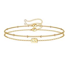 PRICES MAY VARY. SIZE: Size of the gold initial bracelets and bead chain bracelet set are both 6"+2", perfect cute bracelet for women girls wear. MATERIAL: Made of high quality brass material, 14K real gold plated, with no nickel or lead, no harm to skin. Perfect Bracelets for Teen Girls. Recommended Age Grading: 6+. LAYERED BRACELET: 2Pcs different style chain bracelets, dainty gold initial bracelets and bead chain bracelet, unique style. PERFECT GIFTS: Comes with an elegant gift necklace box, Personalized Gold Bracelet, Initial Bracelets, Initial Bracelet Gold, Gold Armband, Jewelry Chain, Chain Bracelets, Gold Bracelets, Initial Bracelet, Necklace Box