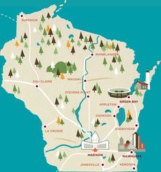 a map of the state of minnesota with trees, buildings and other things to see