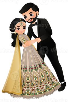 Cute couple dance in traditional indian dress cartoon characters bride and groom Cute Couple Dance, Groom Cartoon, Boyfriends Birthday Ideas, Couple Dance, Cute Couple Dancing