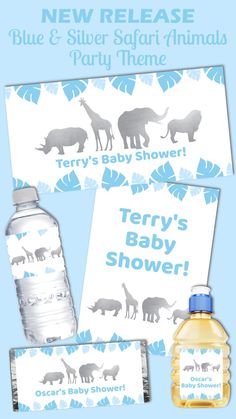 an animal themed birthday party package with water bottle labels and place cards for each guest