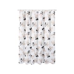 the mickey mouse shower curtain is shown in black and white