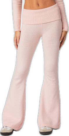 Chic Pink Loungewear Pants, Chic Pink Winter Bottoms, Chic Pink Bottoms For Winter, Pink Stretch Wide Leg Bottoms, Stretch Wide Leg Pink Bottoms, Pink Ribbed Bottoms For Spring, Casual Pink Flare Pants, Pink Pants With Elastic Waistband For Winter, Pink Flare Pants For Loungewear