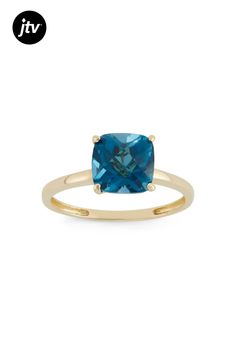 2.05ctw Square Cushion London Blue Topaz 10K Yellow Gold Ring. Ring Spacer, School Jewelry, Popular Jewelry, Yellow Gold Ring, London Blue Topaz, Womens Glasses, London Blue, Jewelry Maker, Turquoise Jewelry