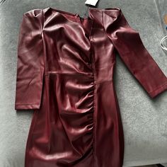 New Zara Red Dress Leather Midi Party Dress, Elegant Burgundy Ruched Mini Dress, Elegant Leather Mini Dress, Chic Red Mini Dress For Formal Occasions, Elegant Mini Leather Dress, Elegant Mini Length Leather Dress, Elegant Red Mini Dress For Fall, Spring Leather Cocktail Dress, Leather Dresses For Night Out In Fall