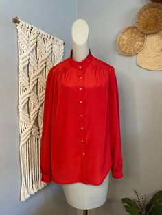 Schrader Sport Vintage Red Blouse in Size 14. Great vintage condition! Measurements in inches Pit to pit:20 Sleeve:23 Shoulders:18 Length:26 Vintage Red Long Sleeve Blouse, Vintage Red Blouse For Fall, Vintage Red Collared Blouse, Red Collared Vintage Blouse, Vintage Solid Blouse For Fall, Vintage Blouse For Fall, Red Retro Blouse, 1970s Blouse, 70s Blouse