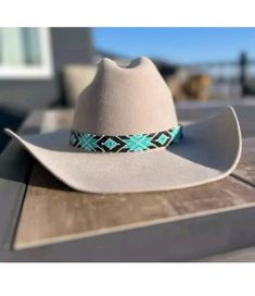 Turquoise Hat Band, Cowboy Hat Accessories, Beaded Cowboy Hat Bands, Beaded Hats, Cowgirl Hats Western, Teal Hat, Hat Burning, Cowboy Hat Bands, Beaded Hat Bands