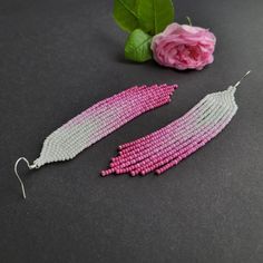 White pink seed bead earrings Chandelier earrings Gradient - Etsy Украина Gradient Beaded Earrings, Pink Beaded Fringe Earrings For Beach, Pink Tassel Earrings With Round Beads For Summer, Summer Pink Tassel Earrings With Round Beads, Elegant Pink Beaded Earrings For Summer, White Bohemian Chandelier Earrings For Summer, Pink Tassel Drop Earrings With Dangling Beads, Pink Dangle Tassel Earrings For Gifts, Pink Adjustable Dangle Tassel Earrings