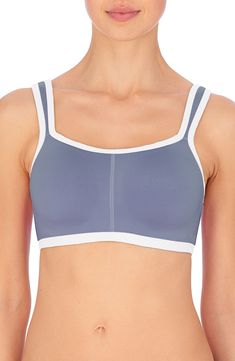 Designed with a hidden underwire and light foam cups, a convertible athletic bra helps minimize movement and comfortably supports your high-impact workout. The moisture-wicking CoolMax® fabric is finished with a center seam for natural shaping. Partially lined Adjustable, convertible straps CoolMax polyester moisture-wicking fabric for dryness and comfort in the heat 85% CoolMax polyester, 15% Lycra® spandex Hand wash, dry flat Imported Sporty Sports Bra For Light Exercise With Wide Straps, Sporty Sports Bra With Wide Straps For Light Exercise, Athleisure Sports Bra With Removable Pads For Light Exercise, Compressive White Sports Bra With Removable Pads, Micro-elastic Activewear With Removable Bra Pads For Gym, Sporty Sports Bra With Removable Pads For Light Exercise, Functional Activewear With Removable Bra Pads For Sports, Sporty Supportive Activewear With Removable Bra Pads, Gym Activewear With Removable Bra Pads