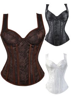 Type:Corset   Style: Sexy   Design: This beautiful fashion corset is lace up on back, Plastic boning to support   Embellishment: Lace-up   Fabric: Satin   Color: As Picture   Weight: 0.5kg   Occasion:These fashion corsets are perfect for parties,cosplay,club, a night out, or just a bedroom lingerie. It will make you look and feel amazing.   The corset is designed to create a wonderful hourglass figure for an alternative outfit a night out,is made of two Layers of fabric,plastic bones to support. Fitted Underbust Corset With Straps, Fitted Underwire Corset With Corset Back, Gothic Underbust Corset With Straps, Lace Corset With Fitted Bodice And Underwire, Fitted Lace Underwire Corset, Fitted Push-up Corset With Built-in Bra, Overbust Corset With Medium Bust Support For Party, Lace Overbust Corset With Built-in Bra, Overbust Straps Corset