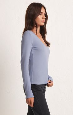 It's all sleek lines and elevated feels with the Sirena Rib Long Sleeve Tee. This perfect fitted layering piece can be worn with anything, tucked or untucked. Lounge Bra, Knitted Coat, Ribbed Fabric, Layering Pieces, Shirt White, S Models, Long Sleeve Tee, Scoop Neckline, Heather Grey