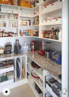 an organized pantry with lots of food items