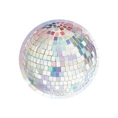 a disco ball is shown on a white background with the reflection of it's colorful tiles