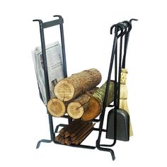 there is a firewood rack with logs in it