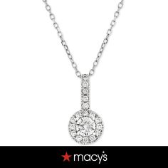 in stock Classic Macy's Jewelry With Halo Design, Macy's Jewelry With Halo Round Cut Design, Macy's Diamond Necklace With Round Diamond Accents, Macy's Round Diamond Necklace With Diamond Accents, Macy's Round Cut Jewelry With Halo Setting, Macy's Round Cut Halo Design Jewelry, Classic Macy's Necklace In Cubic Zirconia, Classic Macy's Necklace With Cubic Zirconia, Macy's Halo Design Round Cut Jewelry