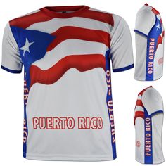 Thank you for shopping - JLGUSA Puerto Rico Fans Features: Puerto Rico Tee Jersey Cool Max Polyester PR T-Shirts NEW Puerto Rico T-shirt by JLGUSA Available in Black, Red, Royal Blue, White and Hot Pink 100% Polyester Short-Sleeve T-Shirts Puerto Rico flag Sublimated across the front Puerto Rico writing on the sides Adult Standard Fit GREAT VALUE - WITH FAST SHIPPING Please contact us if you have any question or concern we will be happy to assist you. We take pride in your order, you should expe Red Crew Neck T-shirt With Flag Print, Flag Print Crew Neck Tops For Sports Events, Sports T-shirt With Flag Print And Short Sleeves, Sports Short Sleeve T-shirt With Flag Print, White Graphic Tee With Flag Print, White Short Sleeve T-shirt With Flag Print, White Crew Neck T-shirt With Flag Print, White Crew Neck Top With Flag Print, Hackensack Nj