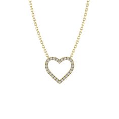 Our Open Pave Heart Pendant Necklace is the perfect piece to wear alone or layer. This necklace features the highest quality USA made lab grown diamonds. Heart-shaped Yellow Gold Necklace With Diamond Accents, Yellow Gold Heart-shaped Cubic Zirconia Diamond Necklace, Heart-shaped Yellow Gold Cubic Zirconia Diamond Necklace, Heart-shaped Yellow Gold Cubic Zirconia Necklace, Heart-shaped Cubic Zirconia Diamond Necklace In Yellow Gold, Heart-shaped Yellow Gold Diamond Necklace, Heart Shaped Yellow Gold Diamond Necklace, Yellow Gold Heart Necklace With Brilliant Cut Pendant, Yellow Gold Heart Necklace With Brilliant Cut