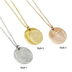 Personalized Actual Fingerprint Stainless Steel Round Pendant Necklace. It`s the perfect Birthday, Bridesmaids gift, or Christmas gift for your Mom & Someone Special. This stainless steel round pendant can be engraved on one or both sides and No Tarnish ❤ You can send the fingerprint image with your order number after ordering. - You can use the Etsy message tool to send the image  - or Email me at annbijouxworld@gmail.com ❤ D E T A I L S  1. Stainless Steel Disc: 20 x 20mm 2. Stainless Steel Chain: 17" + 3"( extension ) ❤ How to Order  STEP 1: Please select a necklace style and engraving side you like in the 1st drop-down menu( 1 side or both side ) STEP 2: Please select a metal color you like in the 2nd drop-down menu. STEP 3: Please leave us a detailed note in the personalization box. ✤ Round Necklace With Engraving Option For Father's Day, Laser Engraved Necklace For Father's Day, Round Pendant Necklaces With Engraving For Father's Day, Father's Day Personalized Laser Engraved Necklace, Handwritten Necklace, Vertical Bar Necklace, Fingerprint Jewelry, Round Pendant Necklace, Gifts For Your Mom