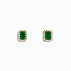 Effy 14K Yellow Gold Diamond Halo Emerald Stud Earrings Elegant Green 14k Gold Earrings, Green 14k Gold Earrings For Formal Occasions, Formal Green 14k Gold Earrings, Hallmarked 14k Gold Green Earrings, Classic Emerald Earrings In Yellow Gold, Classic Yellow Gold Emerald Earrings, Classic Yellow Gold Earrings With Emeralds, 14k Gold Green Earrings, Gold Emerald Earrings For Evening