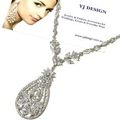 "A glamorous vintage wedding boho bridal necklace to make that glam yet elegant statement. This ornate, detailed silver wedding jewelry is made of clear cubic zirconia set on tarnish-resistant silver rhodium plated base and chain. Necklace length is adjustable from 16\" (40cm) to 18\" (46cm). See matching pieces & design variations at https://etsy.me/2fL2sud View all necklaces at https://etsy.me/1jokpF5" Art Deco Crystal Necklace For Wedding, Art Deco Wedding Pendant Jewelry, Bridal Jewelry Vintage, 1920s Vintage, Silver Wedding Jewelry, Gatsby Wedding, Wedding Boho, Cz Jewelry, Boho Bridal