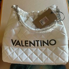 Never Used. Comes With Tags Magnetic Snap. White Soft Leather Offers Welcome Happy Bidding Valentino Crossbody Bag, Valentino Crossbody, Valentino Purse, Trapeze Bag, Leather Camera Bag, Chain Strap Bag, Studded Bag, Black Crossbody Purse, Valentino Black