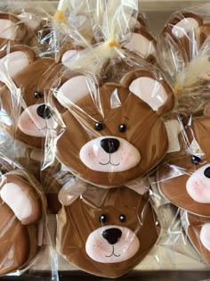 teddy bears are wrapped in plastic and ready to be baked into cakes or cupcakes