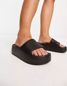 ASOS DESIGN Wide Fit February one piece slides in black | ASOS Black Casual Platform Slippers For Summer, Trendy Black Platform Slippers For Beach, Black Platform Slippers For Summer, Casual Black Open Toe Platform Slippers, Black Casual Platform Slippers For Spring, Casual Black Platform Slippers For Spring, Black Slip-on Platform Slippers For Beach, Black Platform Slides For Summer, Black Platform Slippers With Cushioned Footbed For Summer