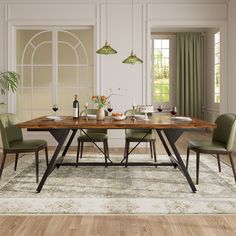 a dining room table with four chairs around it