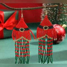 Brand New Super Cute Elf Outfit Christmas Hand Beaded Dangle Fringe Spirited Fun Earrings Bundle Several Items From My Closet And I’ll Give You A Great Deal! Plus You Maximize The Shipping Fee. Poshmarks Shipping Fee Covers Up To 5lbs Of Items! Free Gift With Every Purchase If You’re New To Poshmark Sign Up Using My Link Https://Posh.Mk/Evngezioycb And You Get 10$ Credit When You Join! Beaded Christmas Earrings, Elf Outfit, Diy Earrings Easy, Elf Clothes, Outfit Christmas, Earring Bundle, Holiday Earring, Christmas Earrings, Beaded Dangles