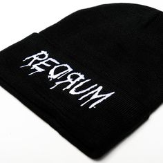 Introducing the Redrum Beanie, a high-quality unisex black acrylic beanie that's both durable and comfortable. Featuring an intricate embroidery design, this beanie is a true statement piece, perfect for adding a bold touch to any outfit. Enjoy lasting comfort and standout style with this exceptional accessory. Fitted Beanie For Streetwear, Black Cotton Beanie Cap, Trendy Black Adjustable Beanie, Trendy Adjustable Black Beanie, Unisex Black Beanie Hat, Fitted Black Beanie, Black Cotton Beanie, Black Cotton Beanie, One Size, Adjustable Black Beanie For Streetwear