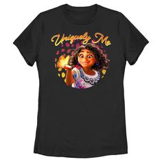 Join the Madrigal family for some magical and musical fun in the mountains of Colombia in Disney's new hit film Encanto! This fun officially licensed Women's Mirabel Uniquely Me Tee features an adorable, colorful graphic of Mirabel holding a golden butterfly along with the phrase "Uniquely Me." Grab this new tee today and show your love for your new favorite Disney movie! Size: xl. Color: black. Gender: female. Age Group: adult. Pattern: Fictitious Character. Material: Cotton. Madrigal Family, Golden Butterfly, Butterfly Graphic, Disney Movie, Slim Fit Shorts, In The Mountains, Graphic Tees Women, Black Media, Body Fit