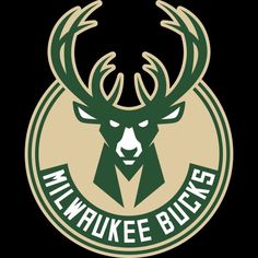 the milwaukee bucks logo is shown on a black and green background with an antler's head