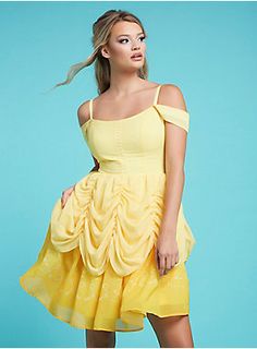 Her Universe Disney Beauty And The Beast Belle Princess Cold Shoulder Dress Disney Princess Inspired Dresses, Belle Halloween, Belle Outfit, Belle Princess, Beauty And The Beast Belle, Belle Costume, Disney Bound Outfits, Disney Princess Dresses, Her Universe