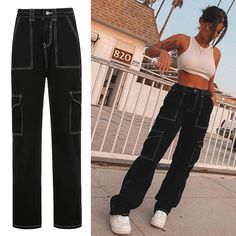 Black Cargo Pants Women, Streetwear Joggers, October Outfits, Short Sundress, Harajuku Sweatshirt, Bodycon Casual, Black Cargo Pants, Black Cargo, Matches Fashion