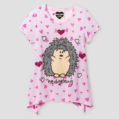 You Won't Be Able To Rein In Your Excitement For These Girls' Short Sleeve Pink Tee Cute Character Print Tops For Sleepovers, Cute Graphic Print T-shirt For Sleepover, Hedgehog Valentine, Online Kids Clothes, Valentine T Shirts, Pink Tee, These Girls, Pink Heart, Pink Girl