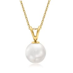 Ross-Simons - 7-8mm Cultured Akoya Pearl Pendant Necklace in 14kt Yellow Gold. 18". Showcasing unmatched elegance, this stunning 7-8mm cultured Aokya pearl pendant necklace is something you'll cherish for a lifetime. Crafted in 14kt yellow gold. Suspends from a cable chain. Lobster clasp, white pearl pendant necklace. Pearl birthstones are the perfect gift for June birthdays. Classic Yellow Gold Necklace With Bail Detail, Classic 14k Gold Necklaces With Bail, Classic Necklaces With Round Pendant And Bail, Classic 14k Gold Pearl Necklace, Classic Round 14k Gold Pearl Necklace, Classic 14k Gold Pearl Necklace With Round Pendant, Classic White Gold Necklace With Bail, Classic Pearl Necklace With Round Pendant For Anniversary, Classic Yellow Gold Pearl Necklace With Round Pendant