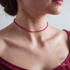 This ruby dainty choker is fun and easy to wear and match with any outfit. They can express your style, mood, or personality in a subtle and charming way. It is perfect for anyone who loves minimalist style, natural stones. It is a unique and meaningful gift for yourself or someone special. You can wear it by itself or mix it with other necklaces for a fun and trendy look. If you have a large demand of the stone beads or necklace, please feel free to contact us for details. - Material : about 2~ Trendy Red Choker For Party, Trendy Red Party Choker, Trendy Red Beaded Necklace For Party, Trendy Red Choker As Gift, Trendy Red Round Bead Necklaces, Trendy Red Necklaces With Round Beads, Trendy Red Round Beads Necklace, Trendy Red Choker Necklace, Trendy Red Beaded Choker Necklace