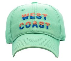 Sturdy pre-washed cotton hat with large bill, (for great sun protection), and adjustable white sail cloth back strap for a perfect fit. Fits most kids with head circumference of 16-21 inches, (approximately 1-10 years of age). Needlepoint embroidery is done in the USA. Affordable Green Flat Bill Hats, Cotton Beach Baseball Cap, Beach Cotton Baseball Cap, Adjustable Cotton Sun Cap, Cotton Baseball Cap For Beach, Casual Summer Hats With Cotton Sweatband, Beach Cotton Cap, Cotton Beach Cap, Cotton Visor Sun Hat For The Beach