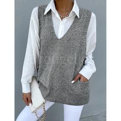 Shop rougelips's closet or find the perfect look from millions of stylists. Fast shipping and buyer protection. Marled Knit Oversized Sweater Vest Grey V-Neck Front Pockets Blouse Not Included. Vest Only Stretchy 100% Polyester Shop our boutique for styles/events: boho gypsy hippie beachy birthday gift resort bohemian girly trendy minimalist y2k college 90s 00s 70s vintage wedding guest engagement party bachelorette vacation cruise travel western aesthetic vibe retro christmas thanksgiving h Ärmelloser Pullover, Chaleco Casual, Knit Vest Pattern, Pocket Sweater, Sweater Vest Women, Vest Pattern, Oversized Knitted Sweaters, Sleeveless Pullover, 가을 패션