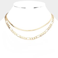 Double Strand Layered Chain Necklace - Gold Gold Choker Layered Necklace, Gold Layered Chain Necklace In Choker Style, Multi-strand Figaro Chain Necklace, Trendy Gold Layered Choker Necklace, Gold-tone Layered Clavicle Chain Choker, Gold-tone Clavicle Chain Layered Choker Necklace, Gold-tone Layered Choker Necklace With Clavicle Chain, Trendy Gold Layered Necklace With Figaro Chain, Gold Multi-strand Figaro Chain Necklace